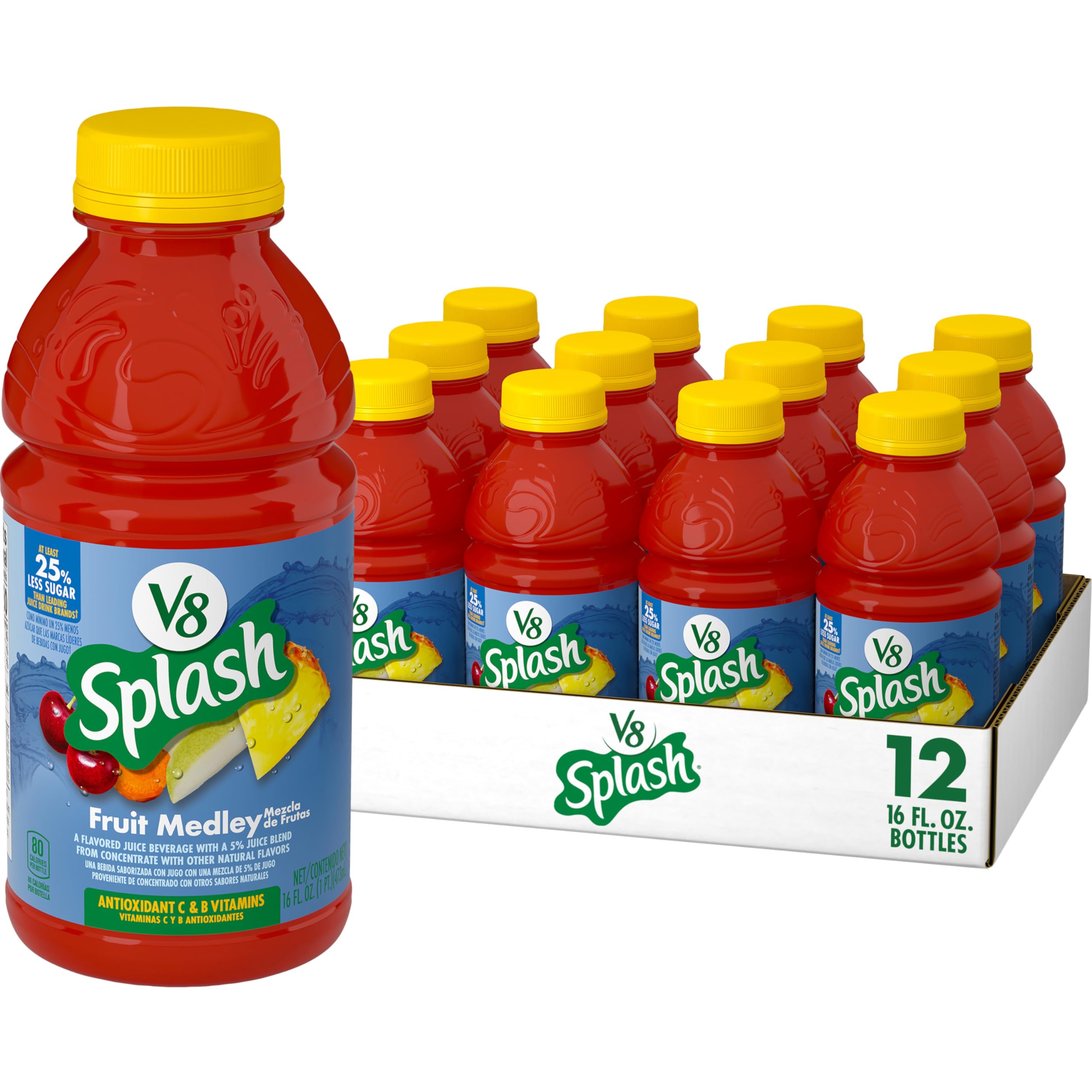 Photo 1 of *2/3/2026* V8 Splash Fruit Medley Flavored Juice Beverage, 16 FL OZ Bottle (Pack of 12)