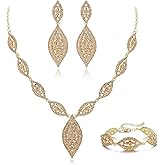 Flyonce Wedding Jewelry Set Rhinestone Crystal Bridal Leaf Necklace Drop Dangle Chandelier Earrings Sets for Women