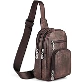 FADEON Sling Bags for Women Crossbody Bags, Designer PU Leather Sling Purse Multi-Pocket Packs with Card Slot Coffee Brown