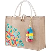 itgowisa Beach Bag for Women, Straw Beach Tote Bag with Pocket Tassel Handle Waterproof Lining, for Summer Vacation Pool Gift