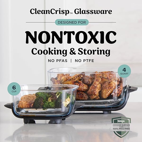 NINJA CRISPI 4-IN-1 GLASS AIR FRYER | WITH NON-TOXIC 4QT & 6-CUP GLASS CONTAINERS & LIDS | MICROWAVE, FREEZER, DISHWASHER SAFE | 450°F MAX TEMP |1500 WATT | CYBERSPACE | FN101GY