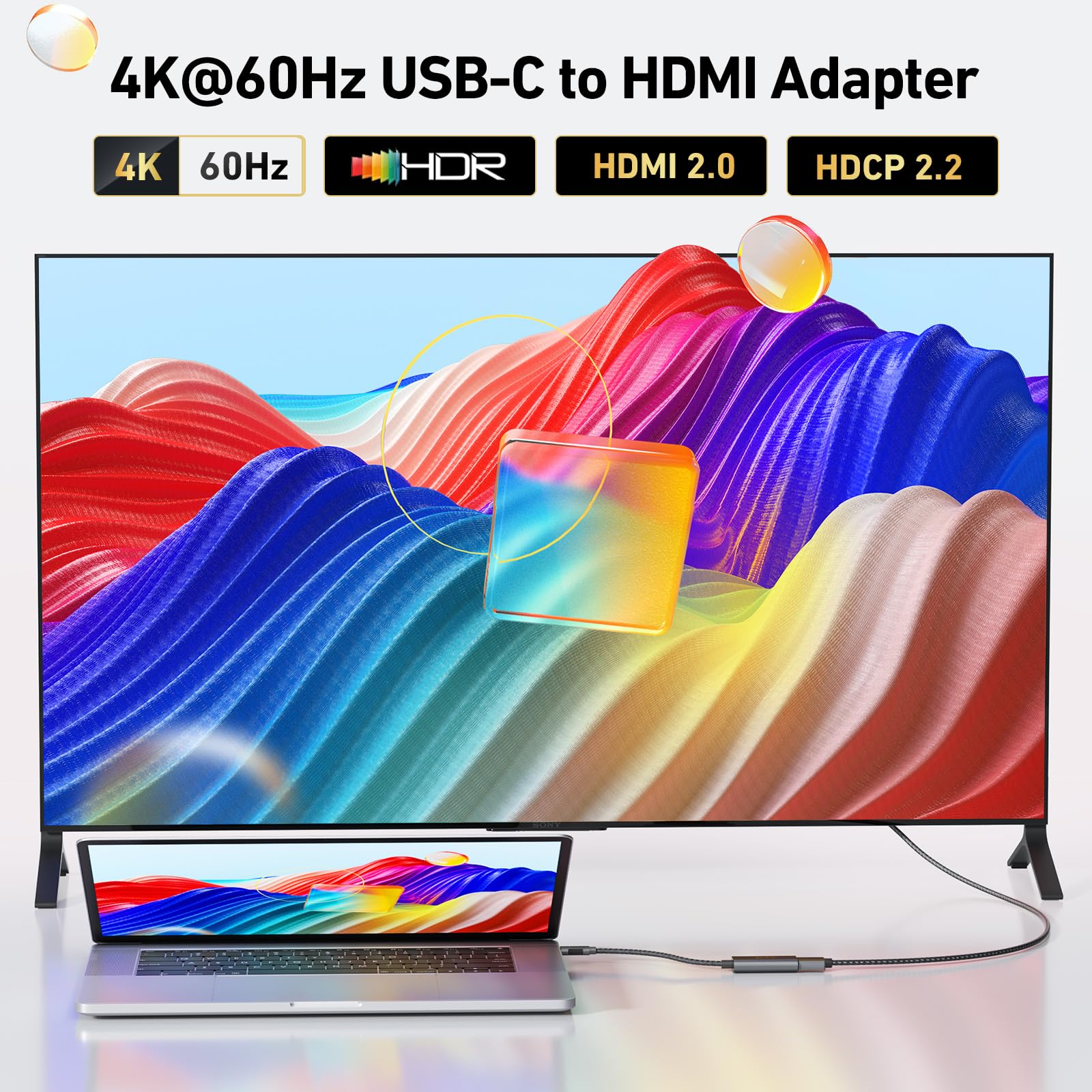 uni USB C auf HDMI Adapter 4K@60Hz aus Aluminium, Thunderbolt 3/4 kompatibel, kompakter Typ C zu HDMI Adapter für iPhone 15 Pro, MacBook Pro/Air, iPad Pro/Air, iMac, Galaxy, Surface, Pixelbook usw. 2