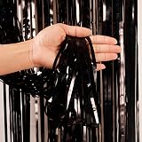 YAAVAAW 2pcs Glitter Black Tinsel Curtain Backdrop 3.2x8.3ft Party Decor view 3