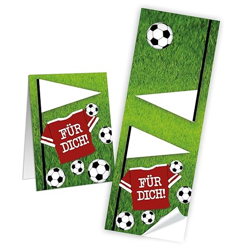 10 Stück Fussball-Aufkleber Sticker WM grün weiß schwarz FÜR DICH Fußballsticker 5 x 14,8 cm für Papiertüten Mitgebsel give-a