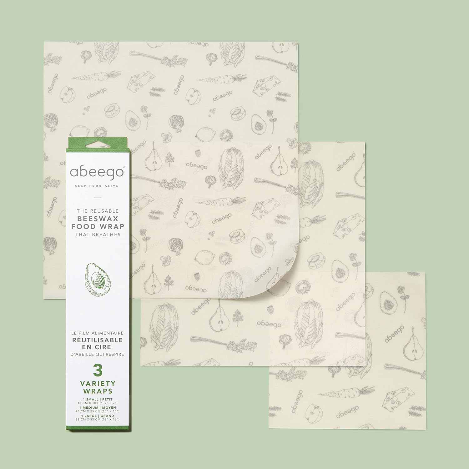 Abeego The Original Beeswax Food Storage Wrap Set Of Three 7 10