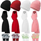 Suhine 12 Pcs Kids Beanies Scarves Gloves Winter Set Gloves Knitted Scarves Wrap Winter Beanie Hat for Boys Girls 5-12