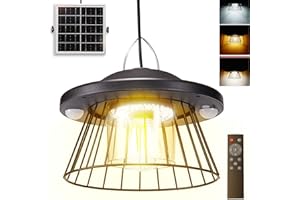 HULPPRE 3000lm Solar Light Indoor&Outdoor,Solar Shed Light Daytime or Night,Classic Metal with E27 Bulb,Cool or Warm White,5 Modes LED Pendant Lamp for Barn,Chicken Coop,Patio,Garden,Yard,Gazebo