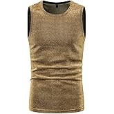 GENEMEN Mens Sparkly Tank Tops Sleeveless Disco Shirt 70s Rave Outfits Shiny Sequin Vest Club Wear