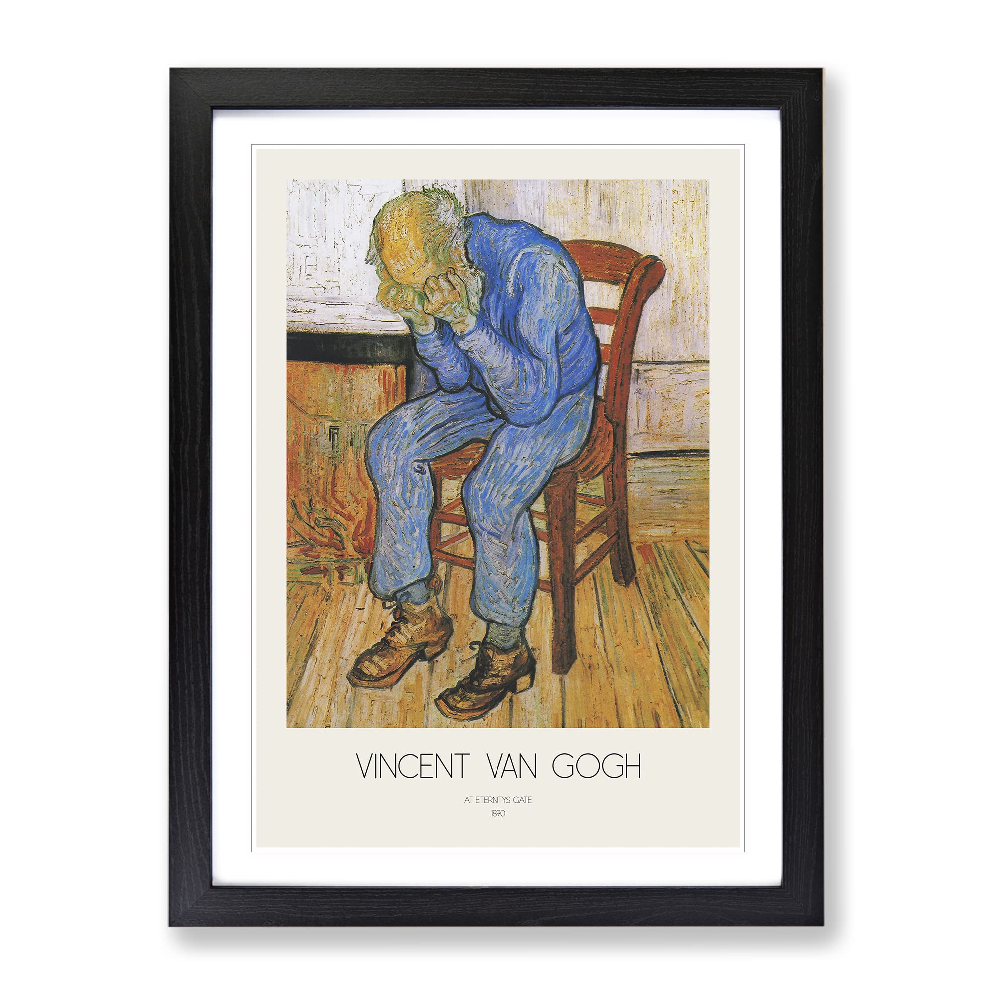 At Eternitys Gate With Border By Vincent Van Gogh Classic Painting Framed Wall Art Print, Ready to Hang Picture for Living Room Bedroom Home Office Décor, Black A4 (34 x 25 cm)