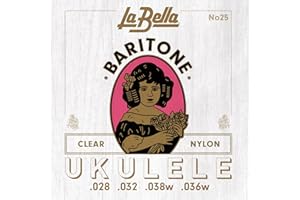 La Bella 25 Baritone Clear Nylon and Silver-Plated Copper wound Ukulele Guitar String 28-36