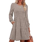 OFEEFAN Womens Long Sleeve Fall Dresses with Pockets Crew Neck Babydoll Casual Winter Dress 2025