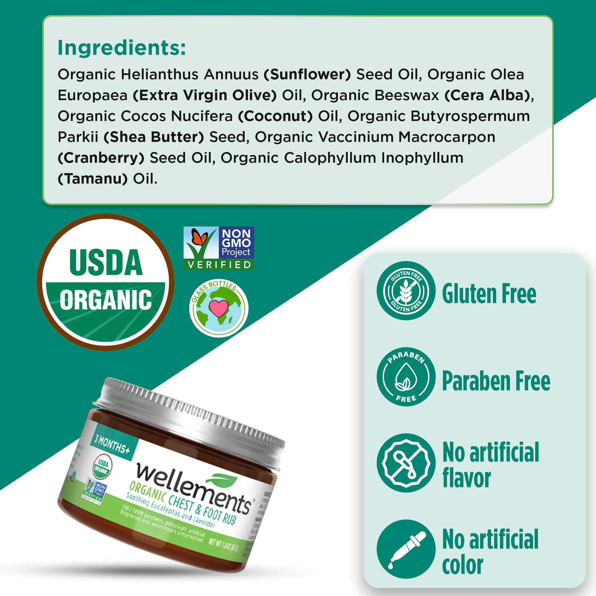 Wellements Organic Baby Chest & Foot Rub for 3 Months+ (1.8 Fl Oz) | Soothes & Comforts | Baby congestion relief* with Eucalyptus and Lavender | Free From Petroleum, Menthol and Artificial Fragrance