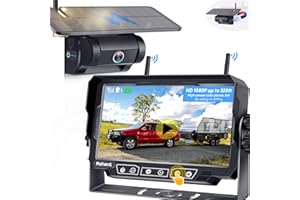 RV Backup Camera Wireless Magnetic: Portable Solar Easy Install 7'' Touch Key DVR Monitor 15000mAh Rechargeable Battery HD 1080P 170° Wide View Hitch Rear View Camera for Trailer Truck Rohent N12