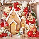 135Pcs Christmas Balloon Garland Arch Kit, Red White Metallic Gold Latex Balloons with Gingerbread Candy Cane Snowflake Foil Balloons for Christmas New Year Winter Holiday Birthday Party Decorations
