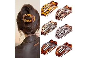 Gift4U Flat Hair Clips for Women, 6 PCS Flat Claw Clips for Women, Duckbill Hair Clips for Girls, Strong No-Slip Grip Hair Clip for Thick Thin Curly Hair(Leopard Apple)