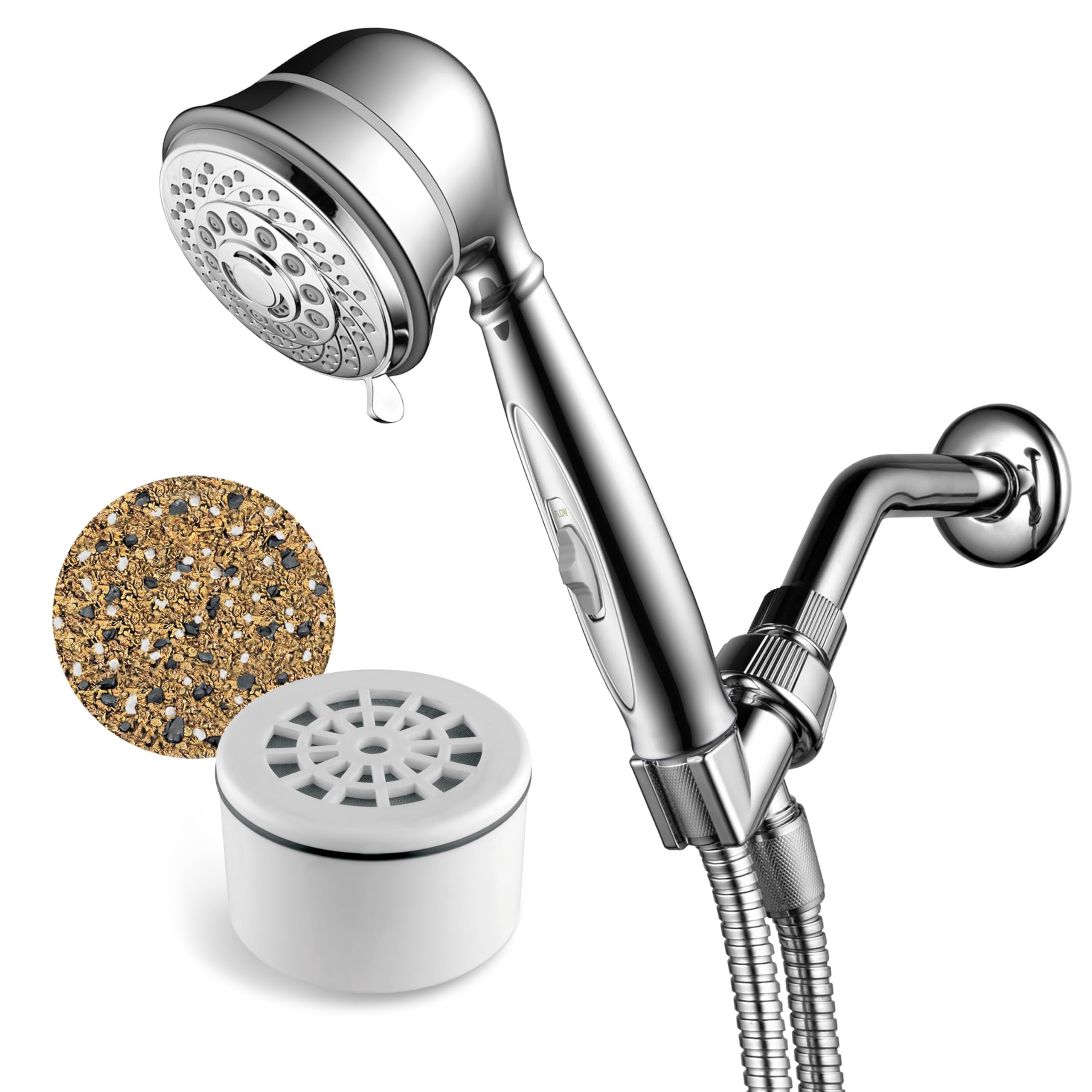 Hotel Spa AquaCare by 7-Setting Filtered Handheld Shower Head with Patented ON/Off Pause Switch and 3-Stage Shower Filter Cartridge Inside 4 Inch