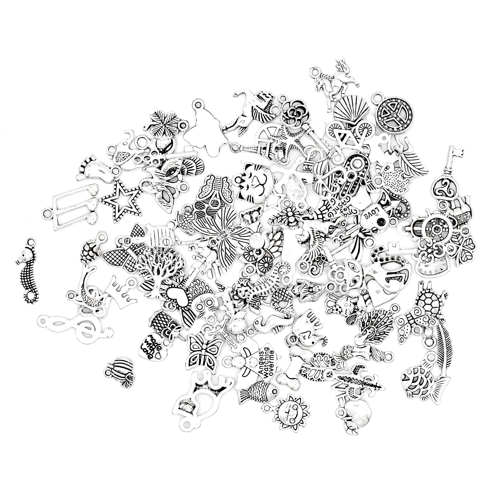 Bailinks Silver Charms for Jewellery Making,100 Pieces Mixed Smooth Tibetan Metal Charms Pendants for DIY Craft Jewelry Making Bracelet Necklace Pendant Earring Accessories