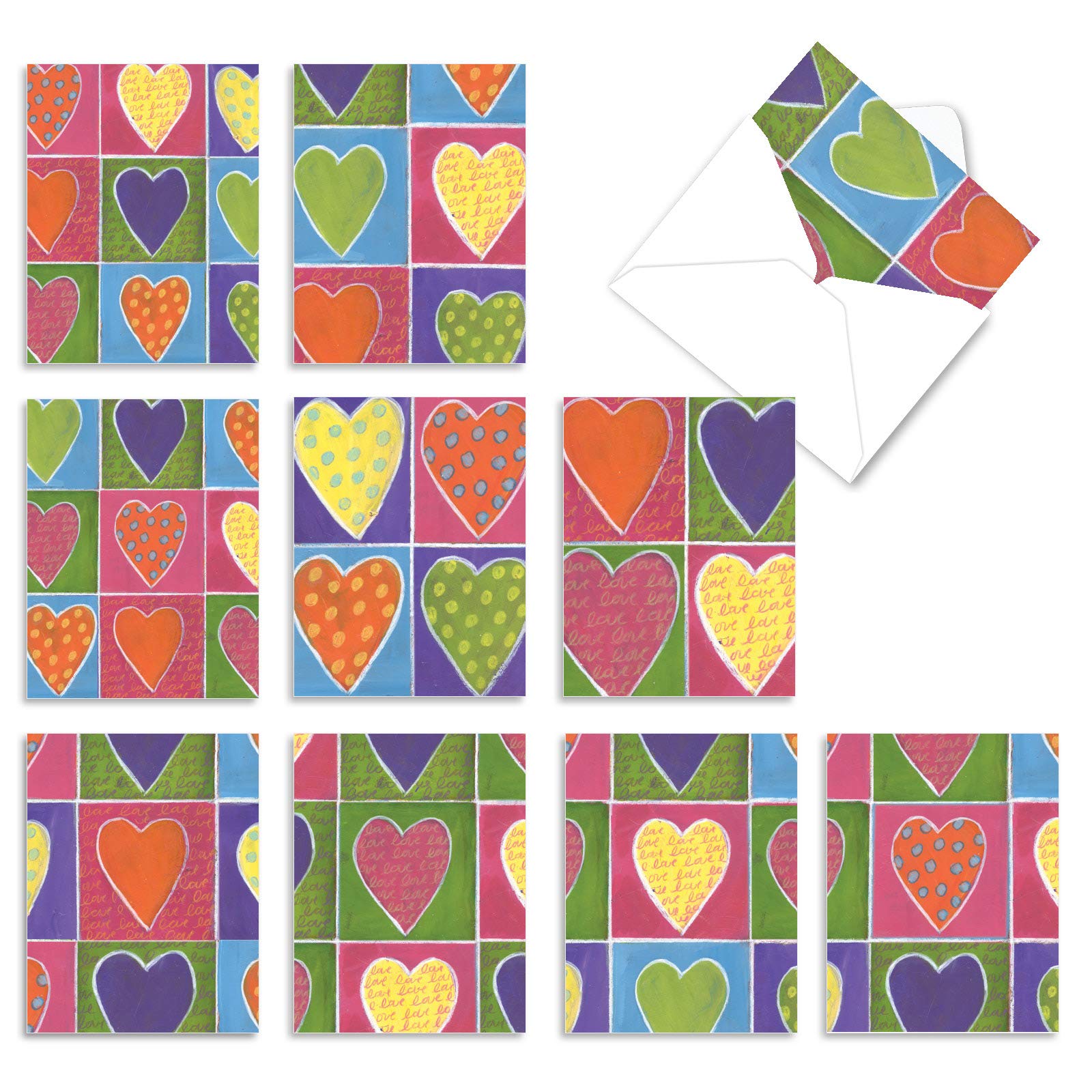 The Best Card Company - 10 Boxed Valentine Note Cards with Envelopes - Loving, Heartfelt Assorted Greeting Cards for Valentine's Day (4 x 5.12 Inch) - From the Heart M6047VDG-B1x10