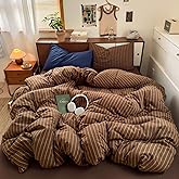 Erwinmu Striped Comforter Set Queen Size Brown Bedding Set and 2 Pillowcase | 3 Pieces Vintage Striped ComforterQueen Bed in a Bag with Stripes Retro Comforter for all season,OEKO-TEX Certified