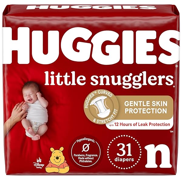 HUGGIES NEWBORN DIAPERS, LITTLE SNUGGLERS BABY DIAPERS, SIZE NEWBORN (UP TO 10 LBS), 31 COUNT