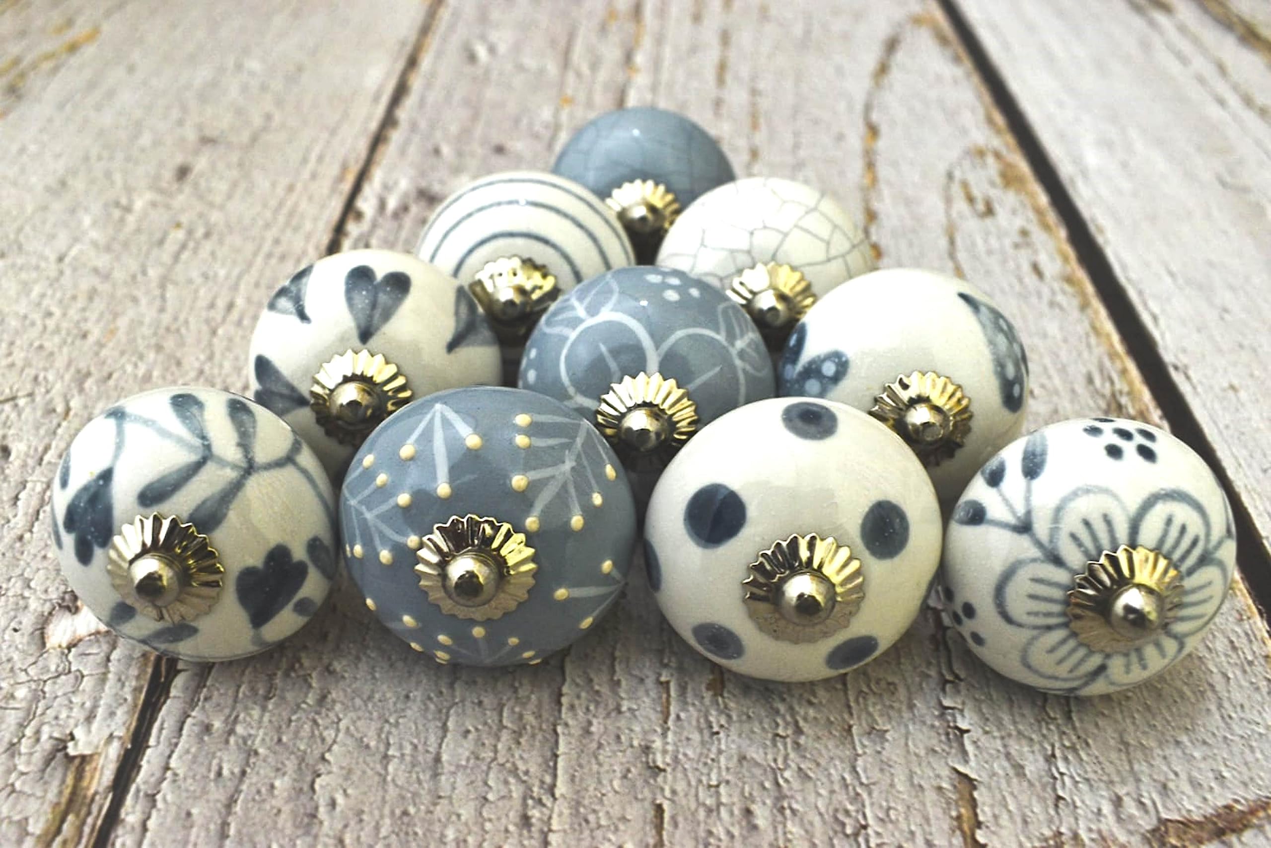 ARTISNO Grey & White Ceramic Knobs Kitchen Cabinet Drawer Knobs Hardware Handmade Knobs Cabinet Knobs Ceramic Door Knobs. Set of 10 — image 1