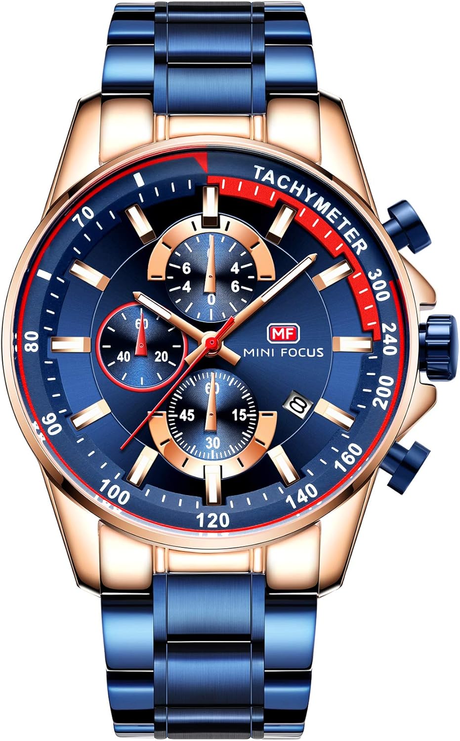 MINI FOCUS Men's Luxury Quartz Watches Stainless Steel Strap Chronograph Waterproof Business Wristwatch Man