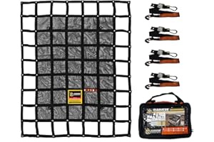 GLADIATOR CARGO NETS - Heavy Duty Cargo Net-(WLL): 1,500 lbs - TruckAccessory - Cargo Carrier - Truck Organizer -Truck Bed Cover-Trailer-Pickup-Boat-Jeep-SUV-5ft Bed (SGN-100) 4.75' x 6' ft.