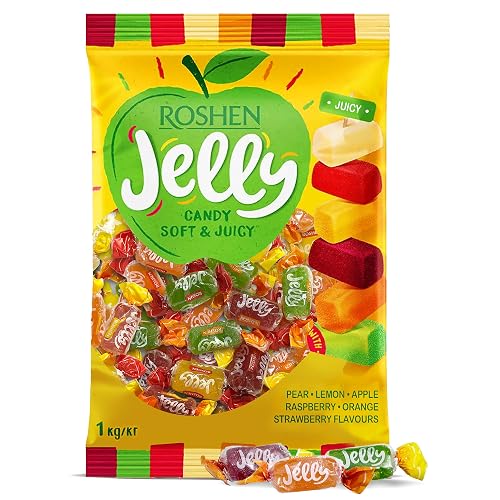 Roshen Jelly Candy, Mixed Fruit, 2.2 lb (1kg) Bulk Pack, Soft Fruit
