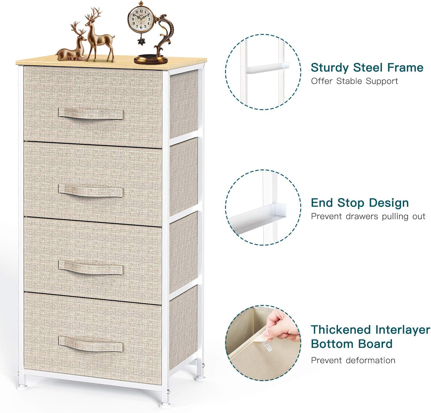 4 Drawer Fabric Dresser Storage Tower, Dresser Chest with Wood Top, Organizer Unit for Closets Bedroom Nursery Room Hallway by Pipishell: Home Improvement