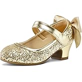 K KomForme Girls Dress Shoes Glitter Mary Jane Pumps with Bow, Low Heel Party Wedding Princess Shoes (Toddler/Little Kids/Big Kids)