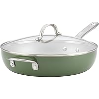Ayesha Curry Home Collection Porcelain Enamel Nonstick Covered Deep Skillet With Helper Handle, 12 Inch Frying Pan with…