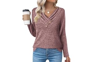 Zeagoo Women's Casual Long Sleeve Tunic Tops for Leggings V Neck Button Casual Blouse Sweatshirt
