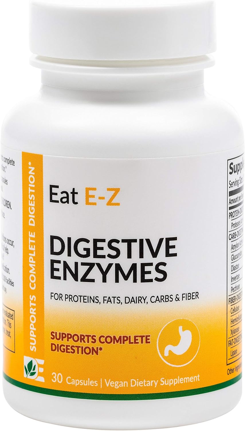 Eat E-Z Original (30 Vegan Capsules) Complete Digestive Enzyme Supplement; Anti-Bloating; Gut Health.