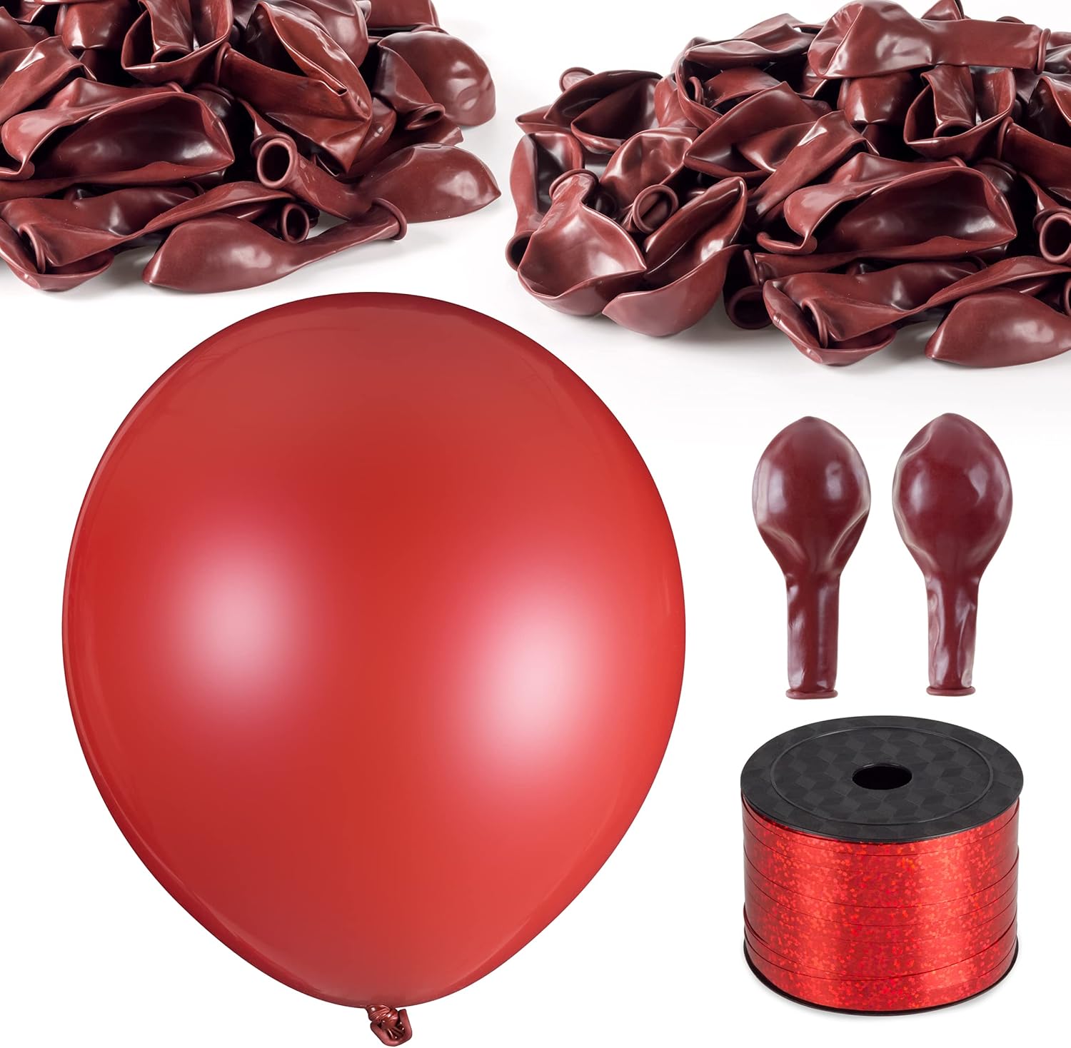 100 pcs Ruby Red Latex Party Balloons,10inch Premium Helium Quality Red Balloons Red Shiny Latex Balloons for Party Supplies and Decorations(with Red Ribbon): Toys & Games