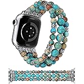 Moolia Stretch Natural Stone Strap Compatible with Apple Watch Bands 40/42/41/38mm Women, Jasper Handmade Bracelet Boho Beaded Band for iWatch Series 11 10 9 8 7 6 5 4 3 SE/Ultra 3 2 1