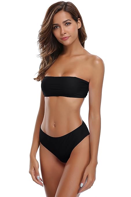 SHEKINI Damen Bandeau Bikini Set Abnehmbar Neckholder Gepolstert Badeanzug Badeanzüge