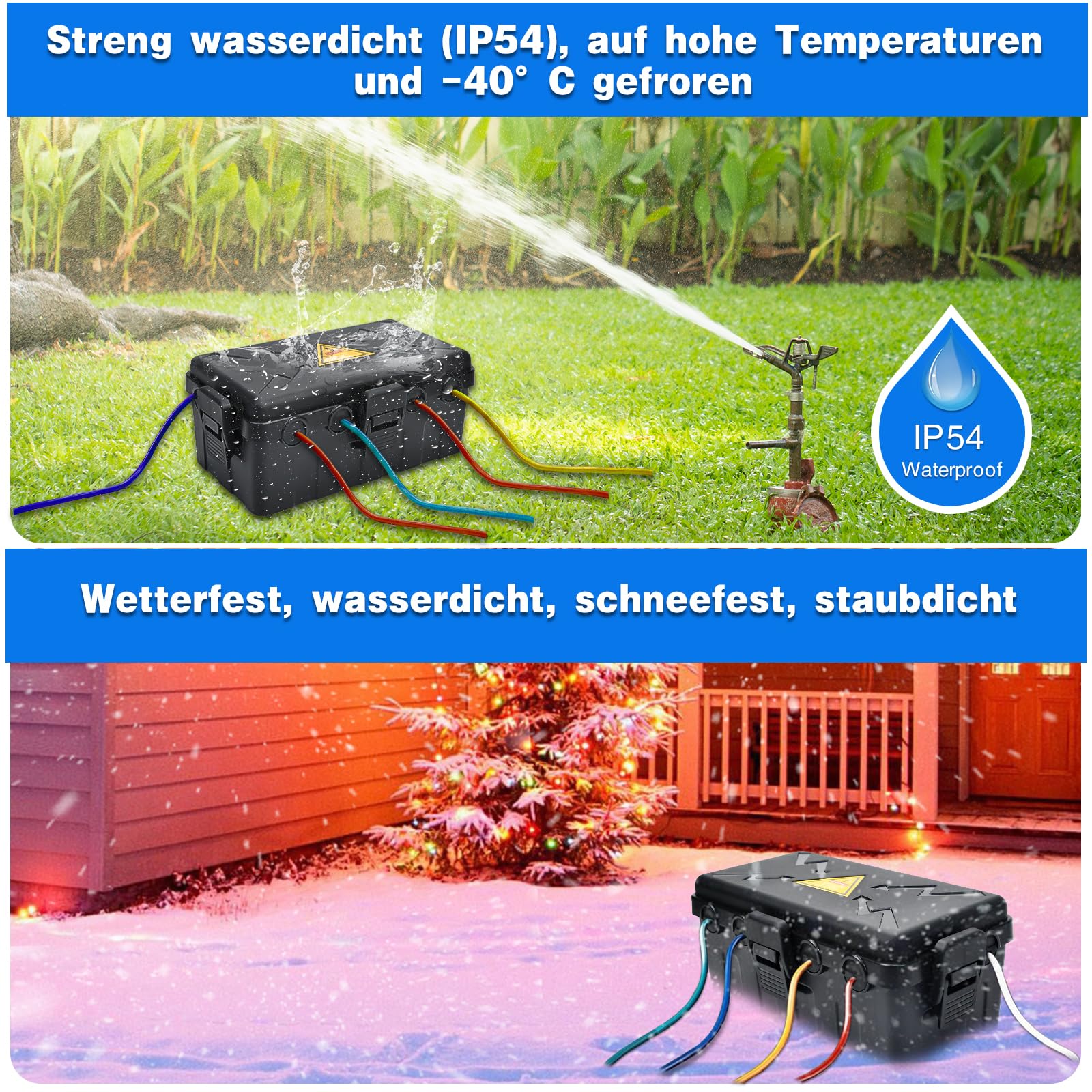 Außenbereich Elektrobox,IP54 Wasserdichte Outdoor Outlet Covers, Wetterfeste Verlängerungskabel Abdeckungen Schützen Steckdose, Steckdose, Timer,Plug,Holiday Light(27x14x11,5 cm)-Schwarz 5