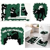 Klyyo Clyro 3 Pcs Black Cat Bathroom Rug Set, Toilet Lid Cover, Contour Mat & Bath Mat, Washable Soft, Absorbent Non Slip, Machine Wash Dry, Plush Shaggy Bath Mats Set for Shower, Tub, Bathroom