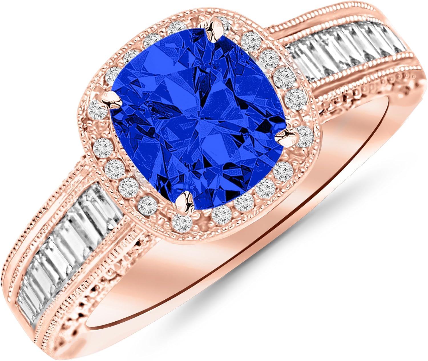 2 7 Carat Designer Baguette And Round Cushion Shape Halo Diamond
