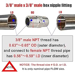 3/8" x 3/8" Male Hex Nipple Pipe Fittings, 304