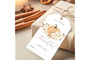 HandEasy 50 Pcs Fall Gift Tags, 2.1"×3.5" Autumn Florals Thank You Gift Tags for Party Favors, Pumpkin Thanksgiving Gifts Tags for Party Favor - B09