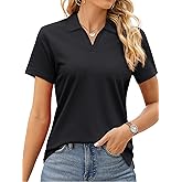 SMENG Women's Polo Shirts Cotton Pique Short Sleeve Summer Tops Collared V-Neck Work,Casual,Golf Shirt