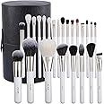 MAK Shiny Makeup Brushes 24 Pcs Set with Leather Case, Multi Use with Natural and Synthetic Hair (24 Pcs + Large Leather Case Holder)