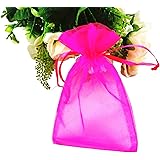 SumDirect 100Pcs 4x6 Inches Sheer Drawstring Organza Jewelry Pouches Wedding Party Christmas Favor Gift Bags (Hot Pink)