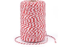 Red and White Twine 656 Feet 2mm Cotton Bakers Twine Christmas String for Baking, Butchers, Gift Wrapping, DIY Crafts