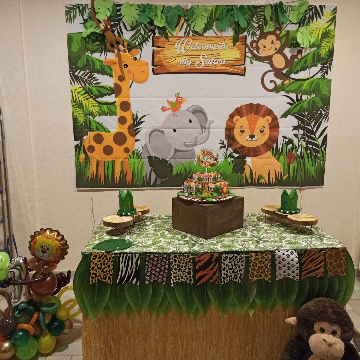 Mehofoto Welcome to My Safari Backdrop Safari Party Forest Animal Grassland Photo Backdrop 7x5ft Monkey Elephant Kids Birthday Party Photo Studio Prop - Image 3