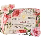 Wavertree &amp; London English Rose Scented Natural Soap Bar, 7oz Moisturizing French Triple Milled Soap Bar for Women &amp; Men Enriched with Organic Shea Butter, Pure Bath &amp; Body Soap (1 Bar)