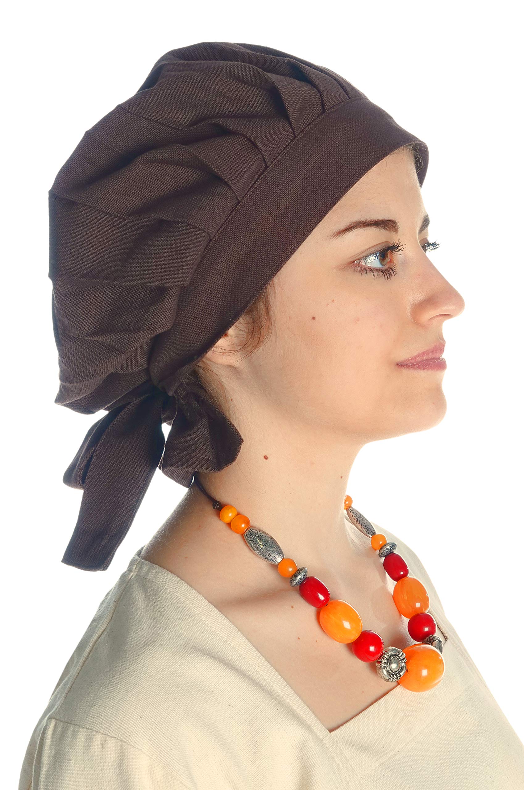HEMAD Lady Bonnet with tie Brown Pure Cotton