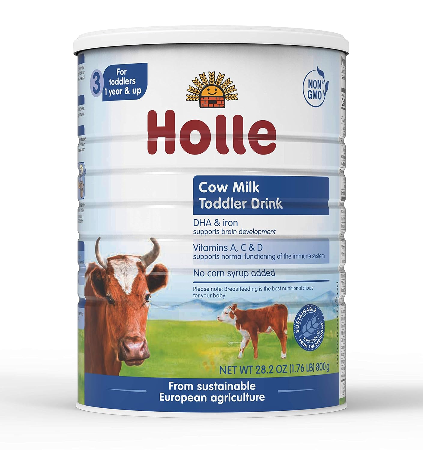 Holle Non-GMO, European Cow Milk Toddler Drink with DHA for Healthy Brain Development 1 Year & Up