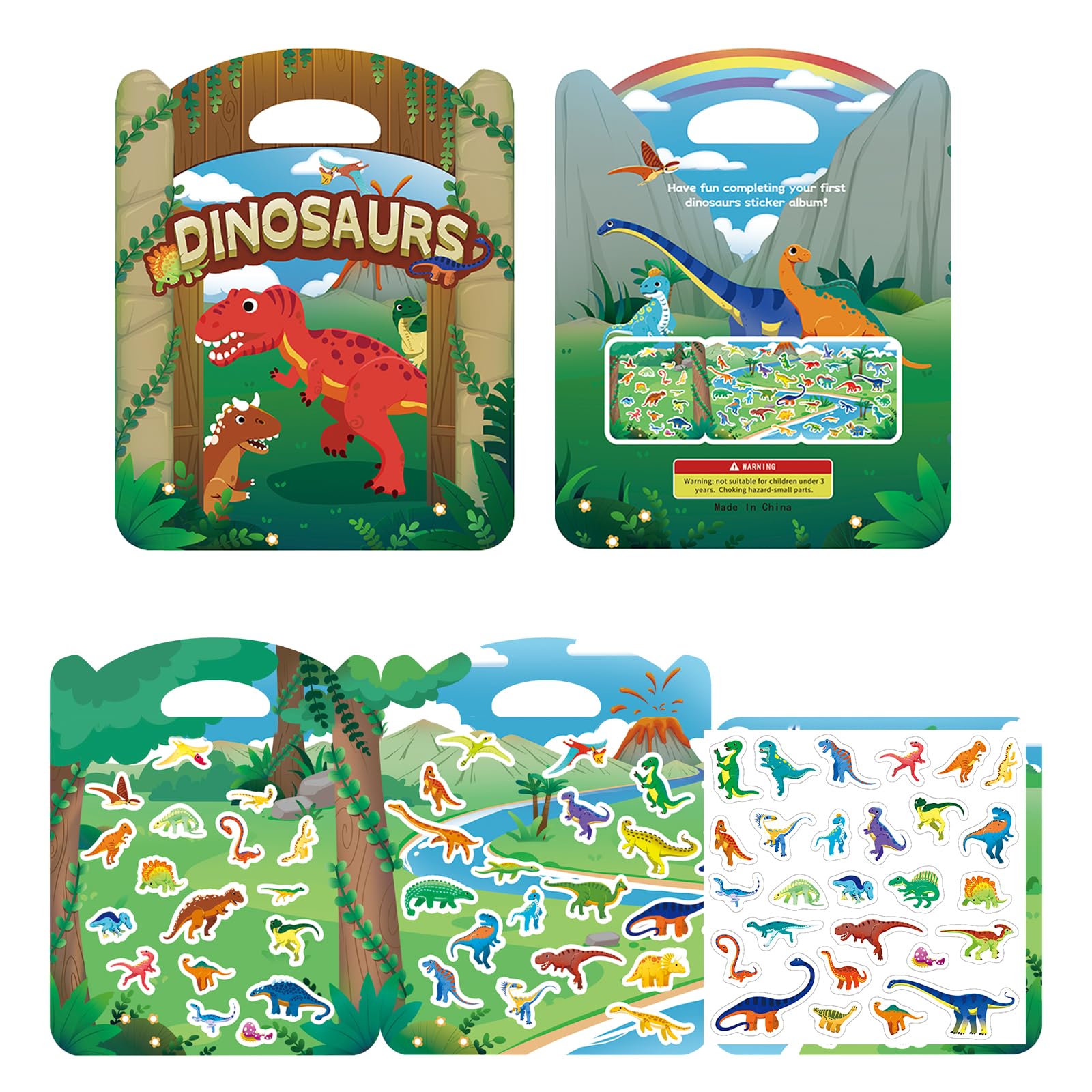 Widisun Reusable Sticker Books - Dinosaurs & Jelly Sticker Activities for 2-4 Year Olds